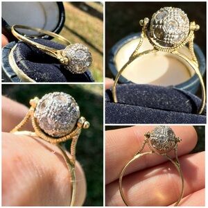 Antique RARE spinner ring-SOLID 14K genuine goshenite ring-perfect for anxiety